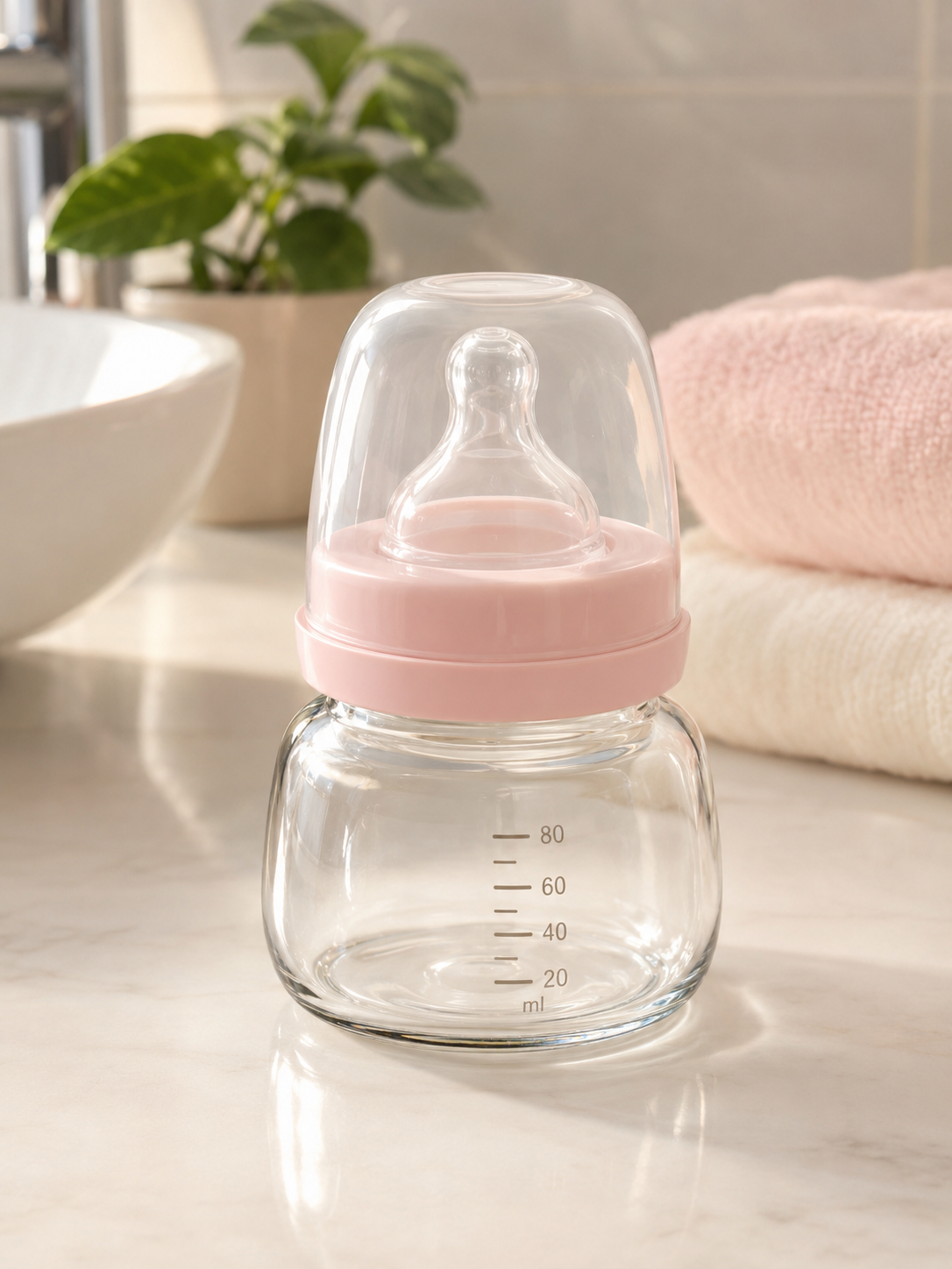 ROVCO Wide-Neck Glass Fruit Juice Feeding Bottle 80ml | Large-Flow Silicone Nipple for 6+ Months | RK-3057